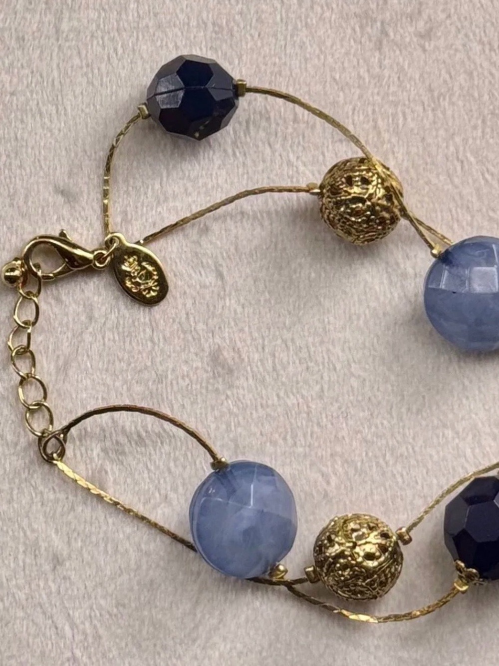 Premier Gold Bracelet with Light Blue and Navy Beads